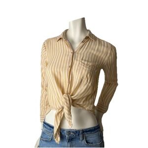 American Eagle Striped Button Down Top Women's Small Mustard Yellow Soft Viscose